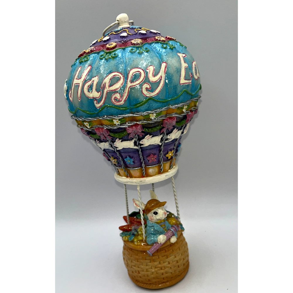 Vintage HTF Beautiful Happy Easter Bunny Rabbit In A Hot Air Balloon Flying - Picture 6 of 16
